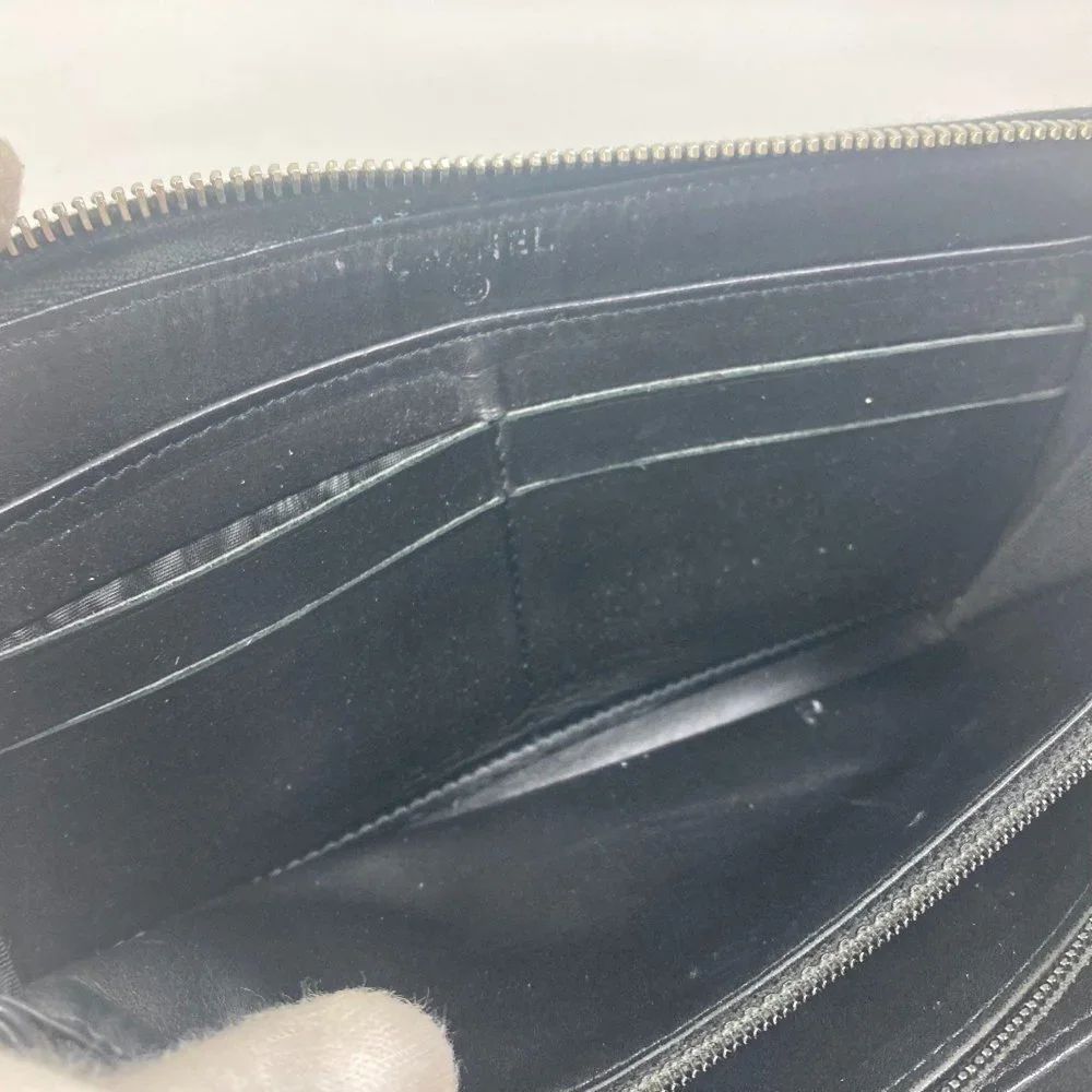 CHANEL Black Lambskin Leather Logo Wallet